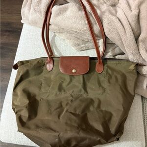 Longchamp Olive and Brown Tote Bag